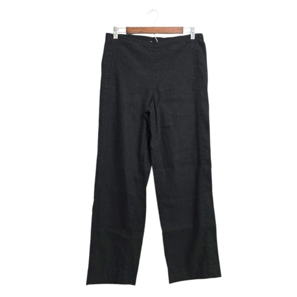 J. Jill Mid-Rise Pull On Straight Leg Linen Blend Ankle Pants In Black Sz 6